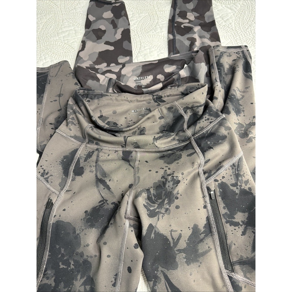 Lot of 2 Athleta XS 7/8 Tight Leggings Rainier Reflective and Lightning Camo